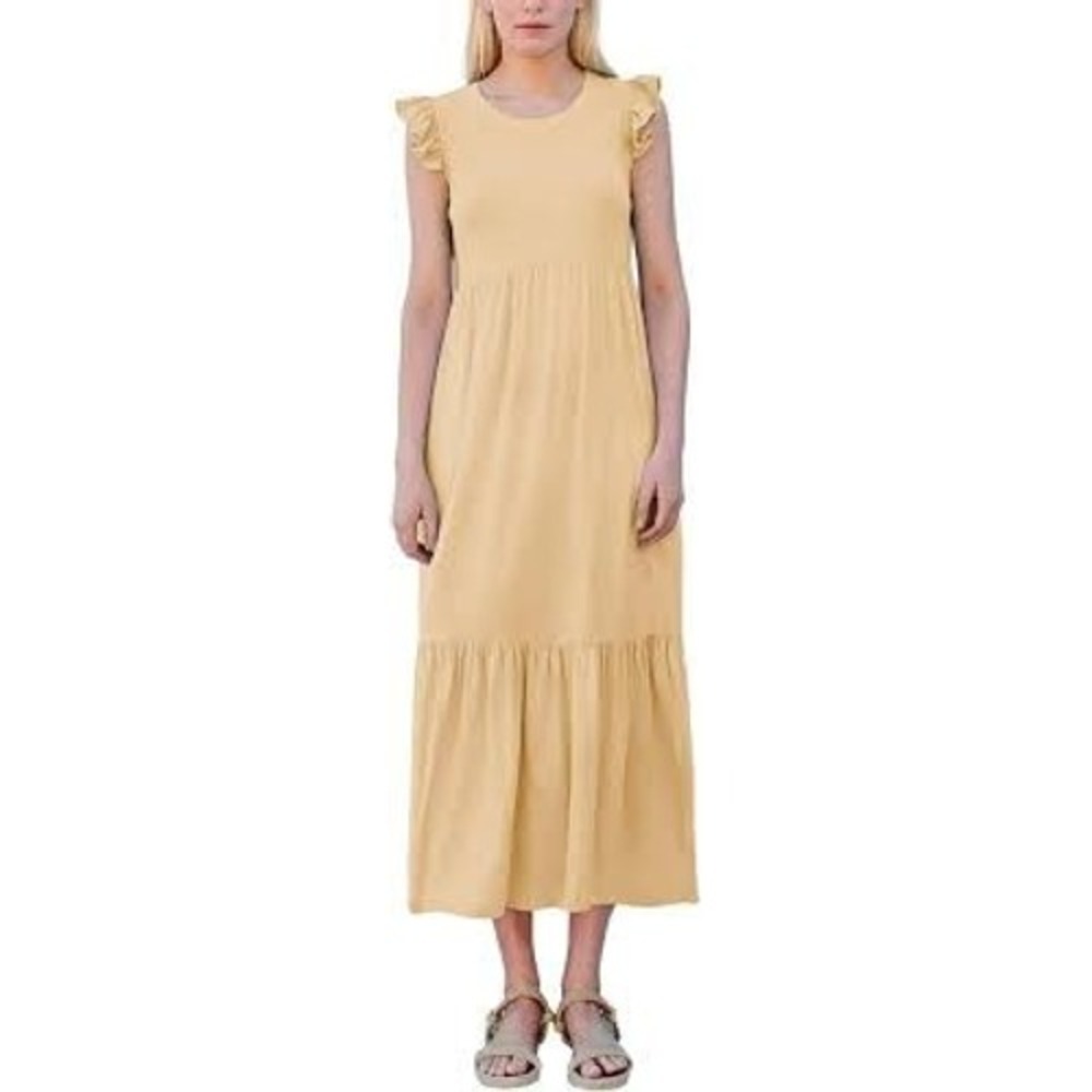 SUNDRY Women's Midi Dress Ruffle Sleeve Tiered Skirt Light Blue Size 1